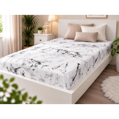 Mikroflanelové prostěradlo EXCLUSIVE 90x200 - Mramor bílý